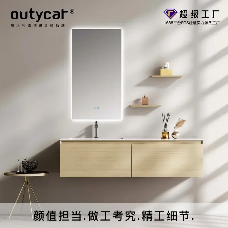 Modern Solid Wood Bathroom Vanity with Slate Undermount Sink Log Finish Washbasin Cabinet Toilet Combo