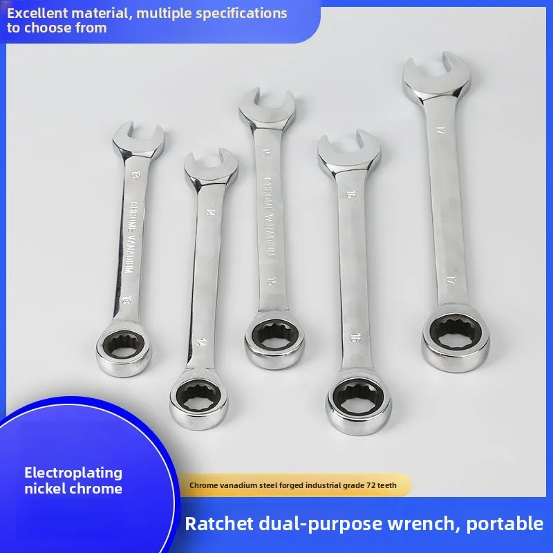 Chave inglesa universal de 6/7/8/9/10mm, combinação de catraca métrica, chave de trabalho, 72 dentes, cabeça final de aço, chave de dupla finalidade