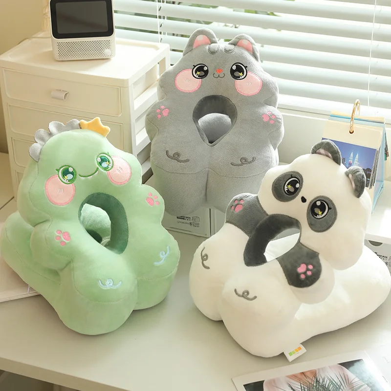 Almohada para siesta Panda, cerdo, dinosaurio, gato, oso, suave, transpirable, tacto cómodo, forma bonita, cojín de soporte para el cuello para el almuerzo, uso diario