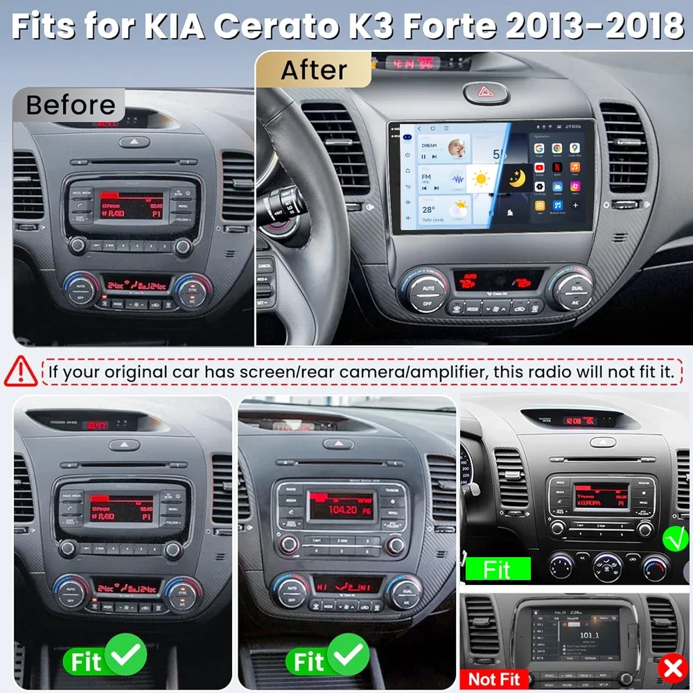 JIUYIN 9“ Car Radio For Kia Cerato K3 Forte 2013-2018 Android15 Multimedia CarPlay Android Auto Video Player Stereo GPS Screen