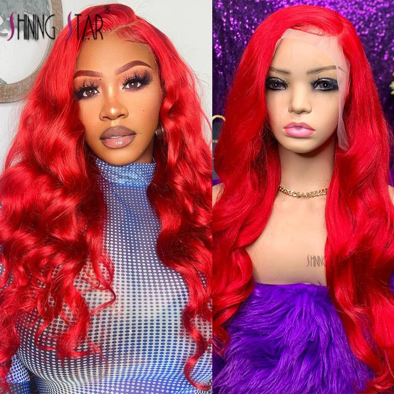 

13X4 Body Wave Curly Lace Frontal Wig Transparent 99J Burgundy Lace Front Wigs Red Colored Body Wave Lace Front Human Hair Wigs