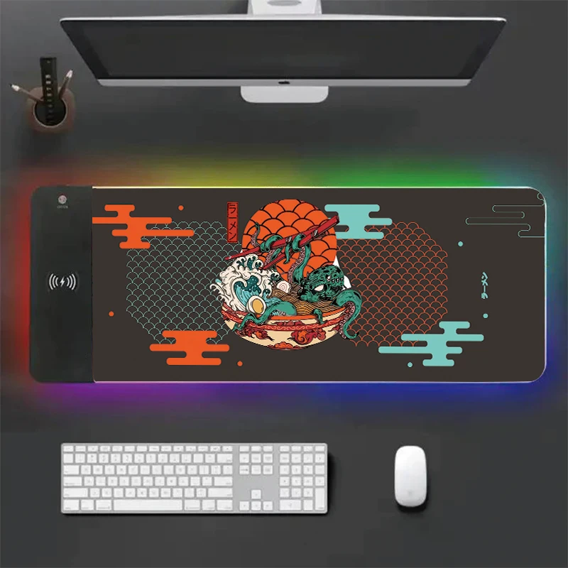 Mousepad Rgb Keyboard Anime Mouse Pad Animes Big Gamer Chair Smiled Mat Accessories Carpet Japanese Style Gaming Led Xxl