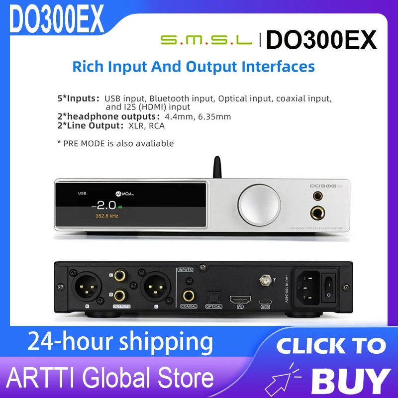 

SMSL DO300EX Hi-Res Audio Decoder & Headphone Amplifier Bluetooth 5.1 HIFI USB C DAC Dongle Output MQA-CD Decoder with Display