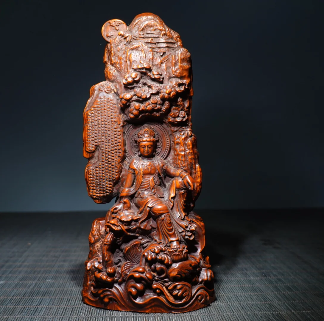 Old Boxwood pine and cypress Landscape backlight Scripture pattern Free Guanyin Buddha Study screen Amass wealth Ornaments