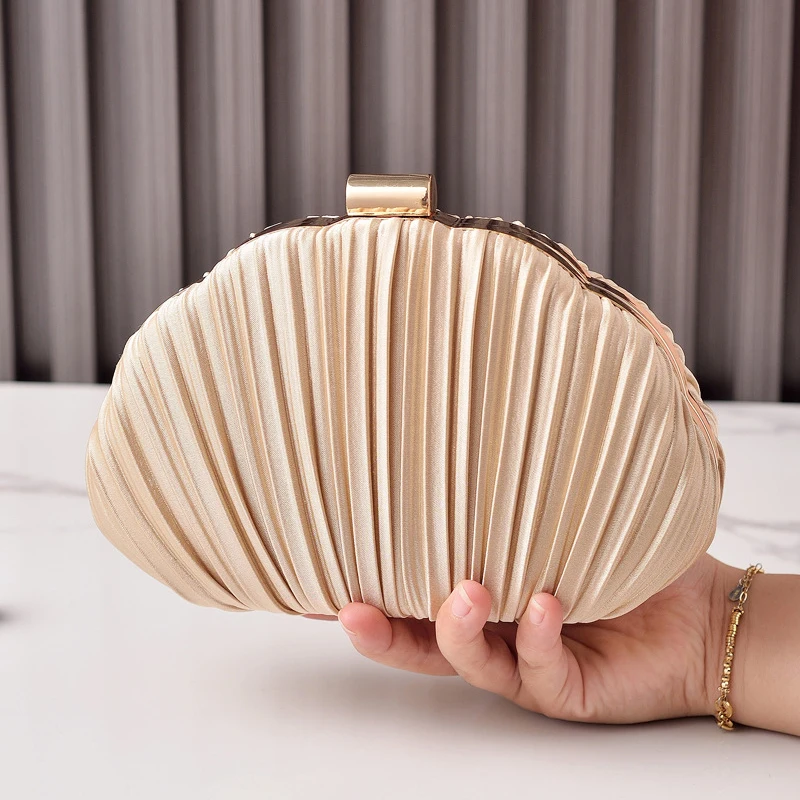 

Beige Handbag Shell-shaped Luxury Designer Bag 2026 Brand Striped PU Crossbody Women's Bags Fashion Summer Evening Party Wallet