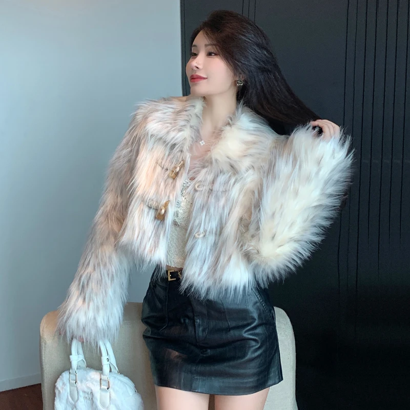 Womens Faux Fur Jacket Thick Coat Short Fashion Winter Warm  Women's Synthetic Fur Coat 2023