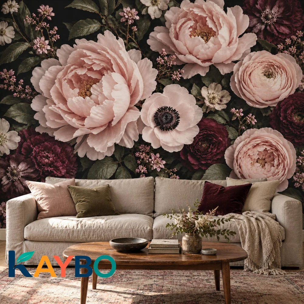 Peony Floral Wall Mural Moody Botanical Wallpaper Vintage Blush Flowers Living Room Bedroom Non Self Adhesive Large Flower Decor