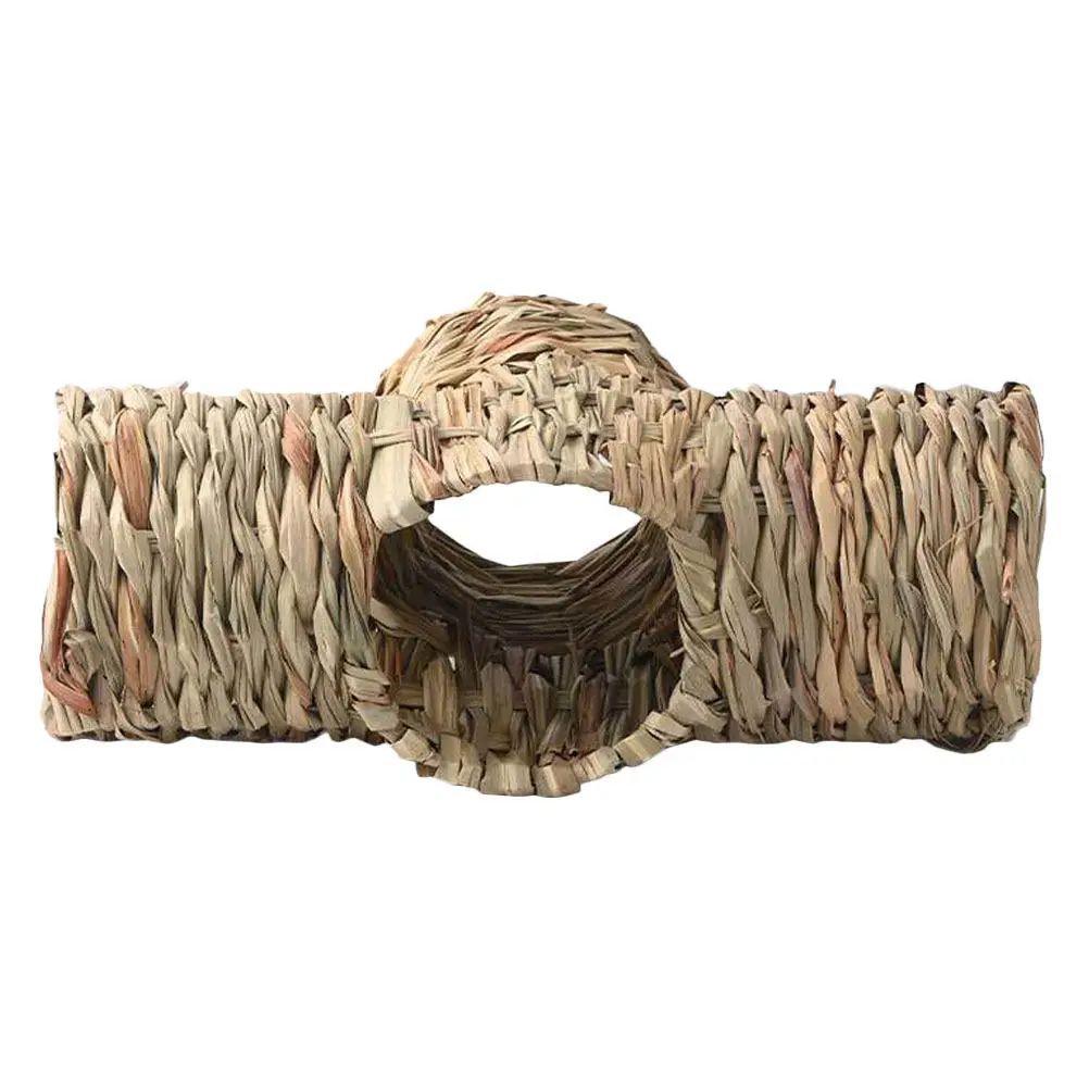 Hand Woven Natural Grass Hamster Tunnel for Small Pets Three Way Connectable Design Stress Relief Exercise Hideout Sleeping Nest