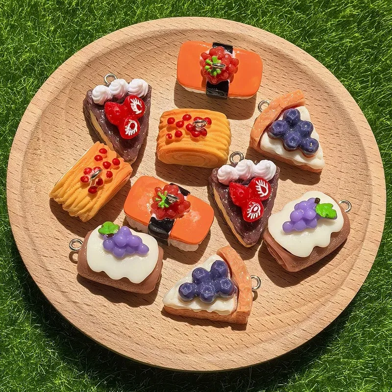 10個入りミックスフルーツフードレジンチャームケーキ寿司グレープミニペンダントジュエリーパーツDIYネックレスイヤリングキーホルダークラフト用 1