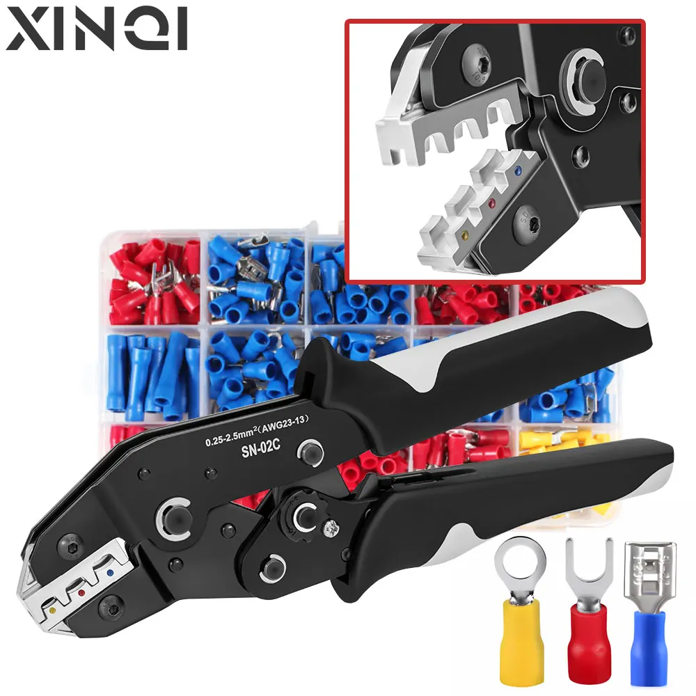 02C Insulated Wire Crimping Tool Set Electrical Connectors Crimp-Butt Ring Spade Terminals Cable Lugs Assortment Kit for Cabl