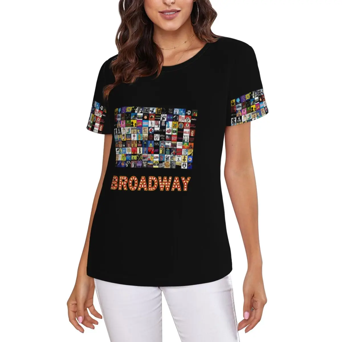 Broadway Musical Theatre Logos - Hand Drawn T-Shirt Women Short Sleeve T Shirts Crew Neck Clothing Cotton Summer Tees Streetwear