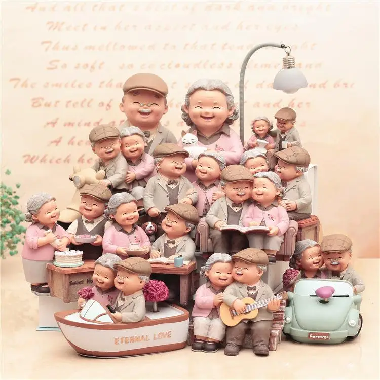 Creative Resin Figurines Elderly Couple Home Decor Living Room Decor Wedding Gifts Retirement Present Artistic Home Decorations