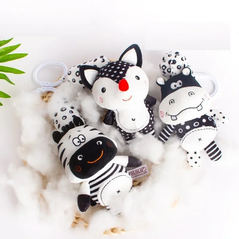 Good Quality Baby Rattle Plush Baby Carriage Black and White Cartoon Animal Toys Baby Education Baby Toys