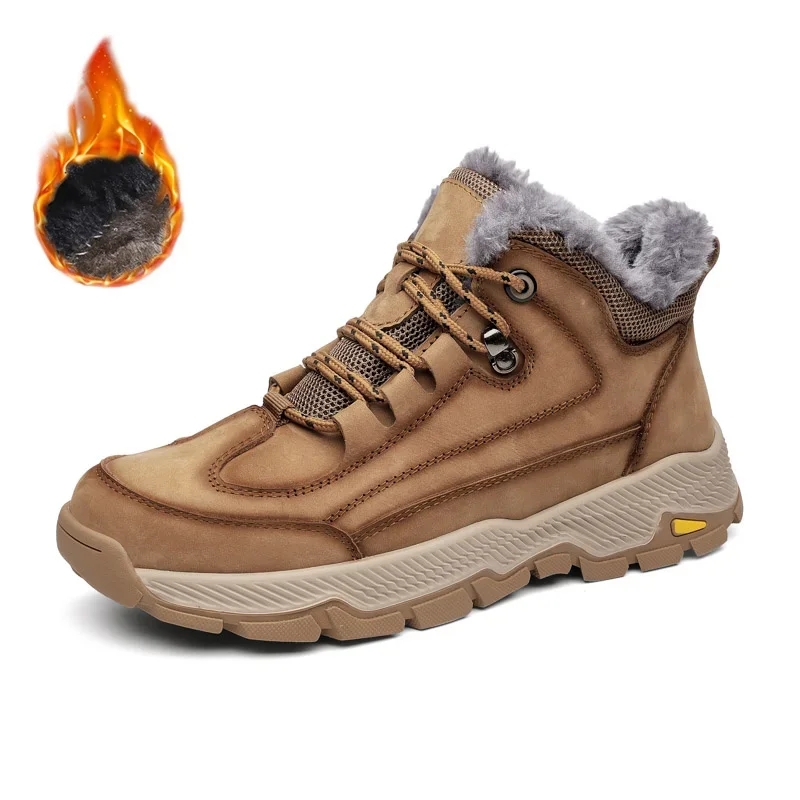 Winter Herren Echt leder Stiefeletten Herren Business Arbeits stiefel Mode warme Outdoor Schneeschuhe wasserdichte Lederschuhe