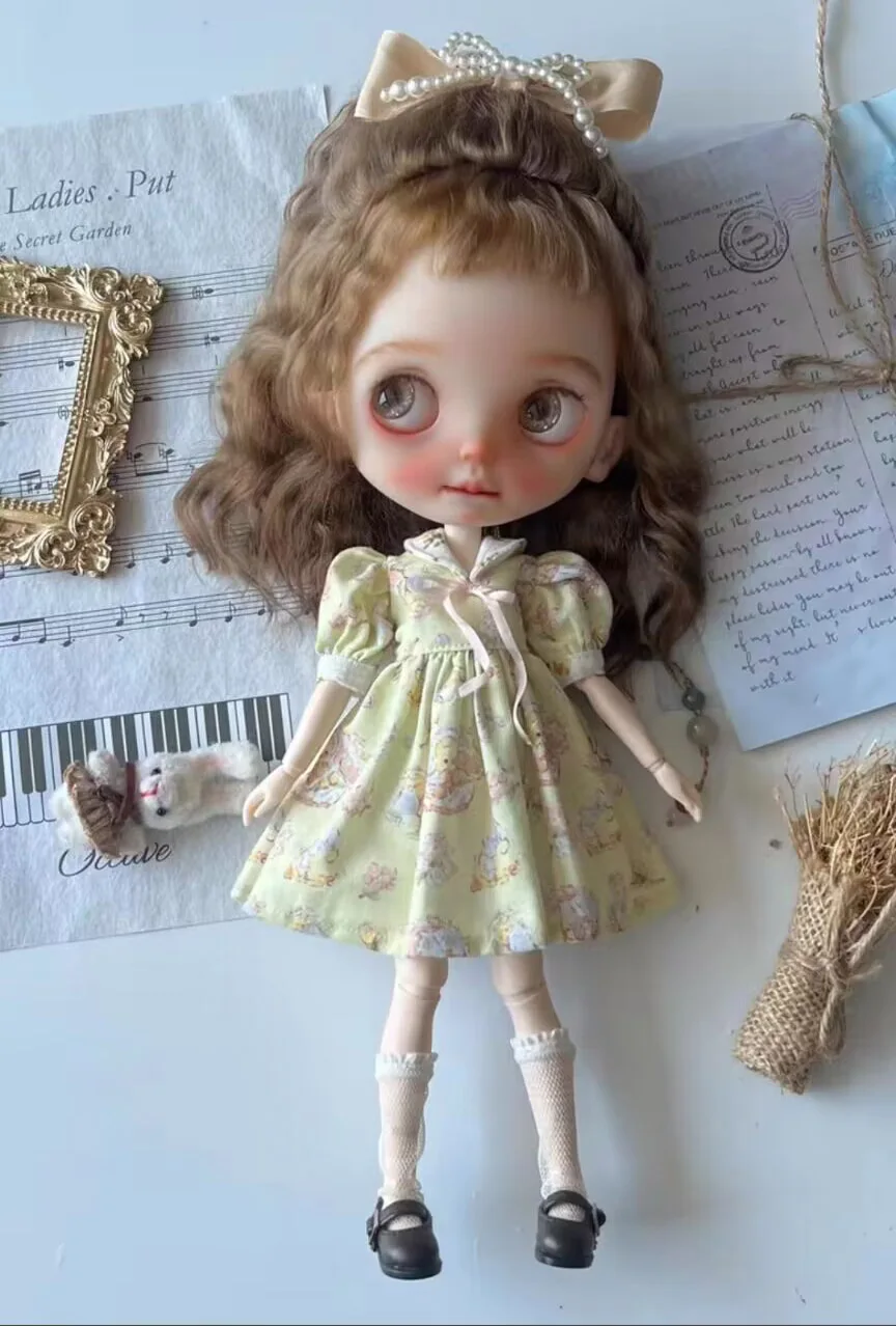 2025 4pcs kawaii  Blythe Dress, silk headwear, pumpkin pants, socks 1/6 30cm(Fit for azone,Pullip,Ob22/24/26, Licca)