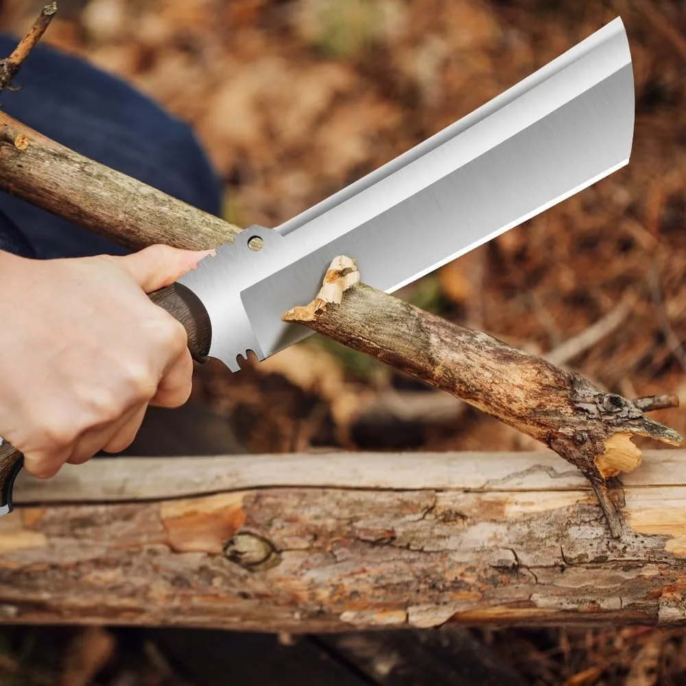 Outdoor multi-purpose straight knife with sheath, machete for cutting trees, yard work and shrubs, camping hunting knife