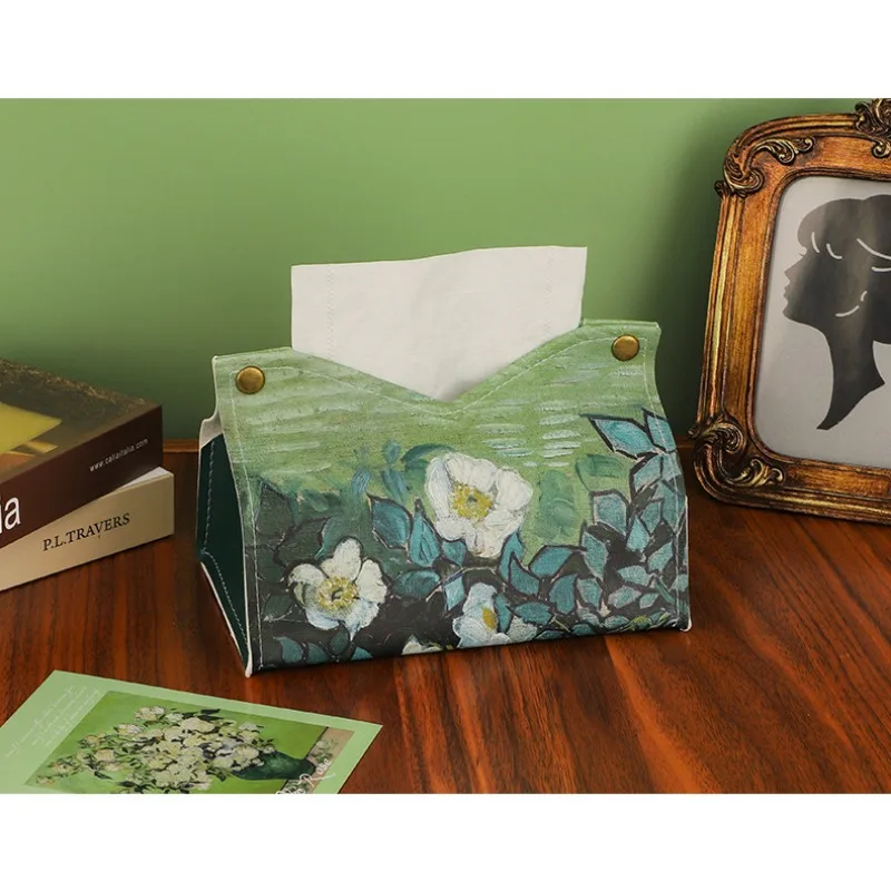 Creative Leather Tissue Boxes Oil Painting Tissue Box Home Living Room Car Tissue Box Light Luxury High-end Paper Tissue Box