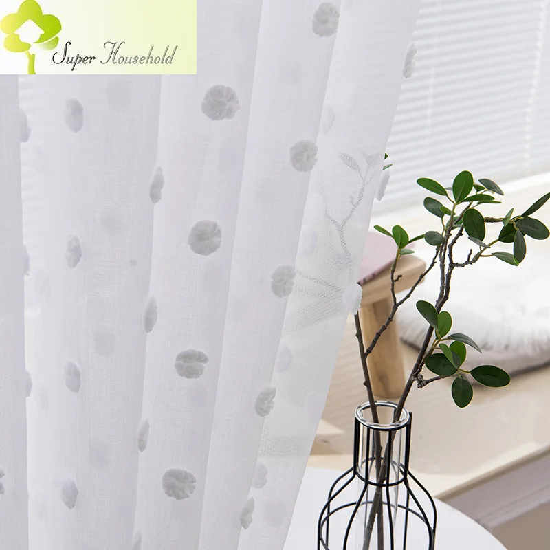 White Lace Stereoscopic 3D Plush Point Tulle Curtains For Living Room Window Screen Sheer Bedroom Valances For Kitchen Drapes