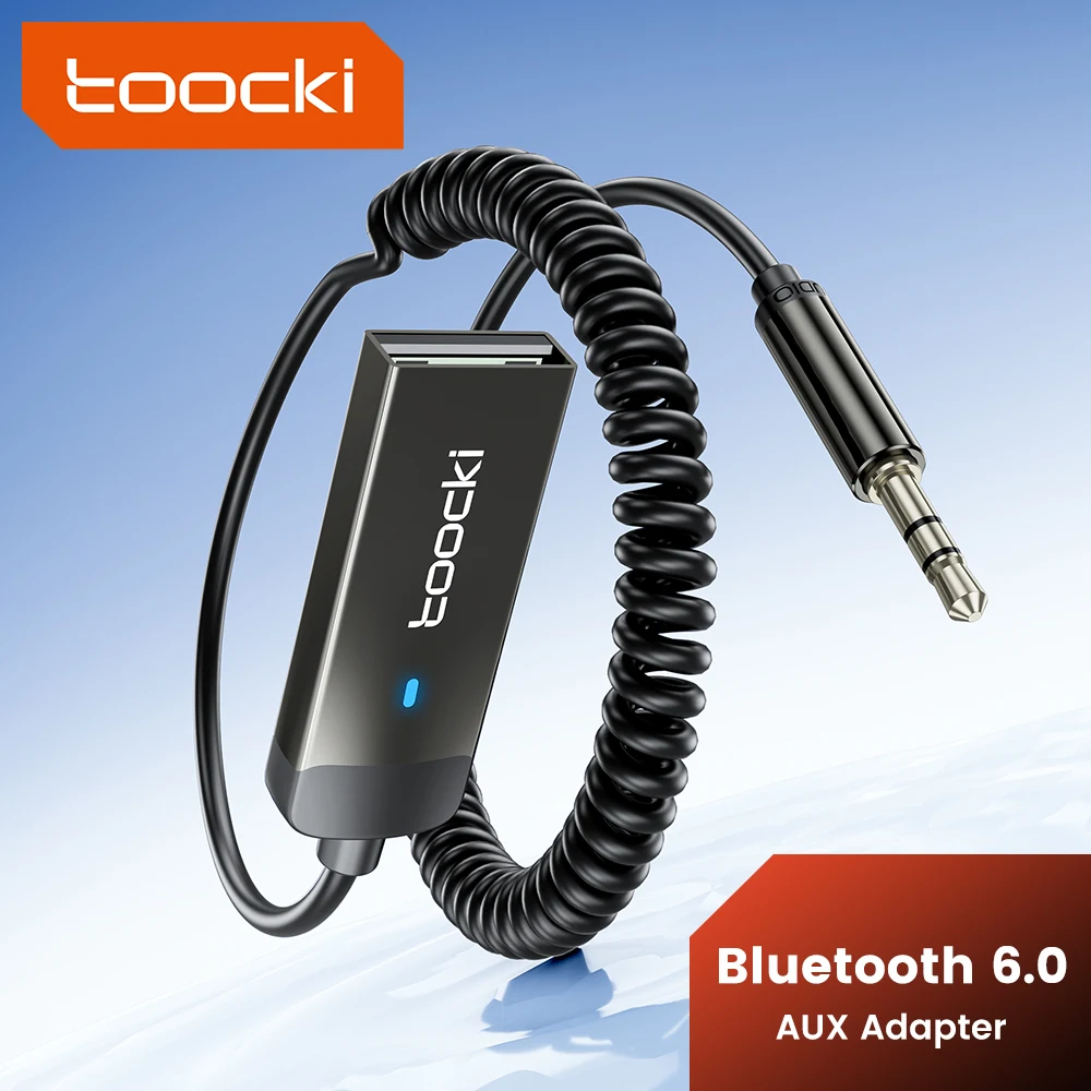 Toocki Bluetooth 6.0 Aux-Adapter für Auto USB zu 3,5mm Klinke Geräuschunterdrückender Auto-Bluetooth-Adapter Audio-Empfänger Sender