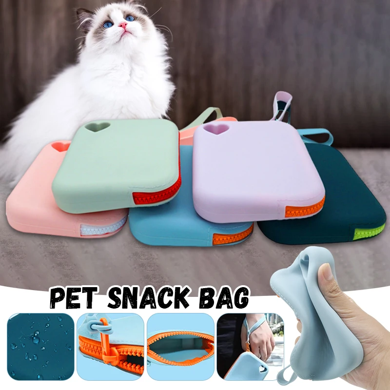 Silicone Pet Dog Treat Bag Snack Bag Travel Portable Training Walking Bag Food Reward Storage Bag Pet Supplies Leash Hang Bag