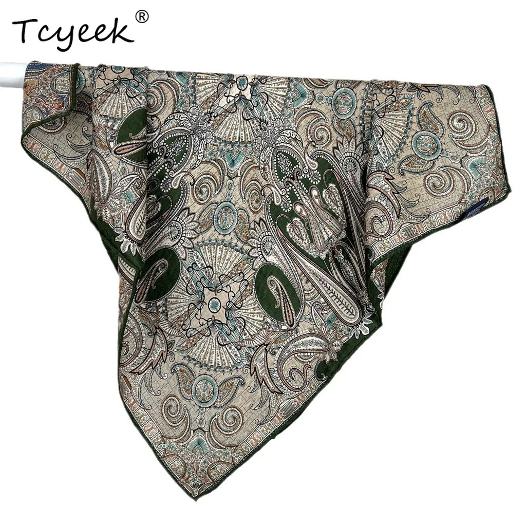 

Tcyeek, 30%Slik 70%Wool Elegant Kerchief, 66cm Retro Print, Mom Gift Commute French Chic Scarf, 2024 Summer Autumn A465134QC
