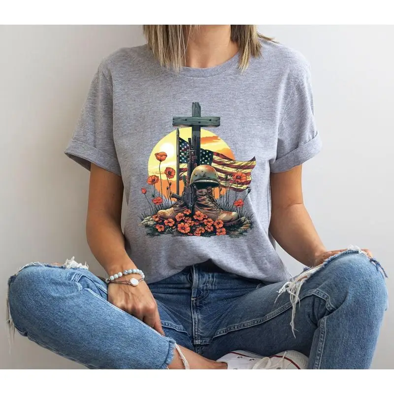 

American Flag T Shirt Memorial Day Independence Soldier Patriotic Outfit Christian USA Boots
