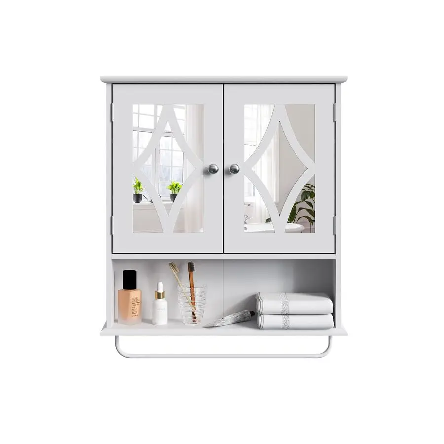 

Medicine Cabinet with Mirror, Vanity Wall Mounted Storage Cabinet with Adjustable Shelves and Towel Bar, Hanging Wall Cabinet fo