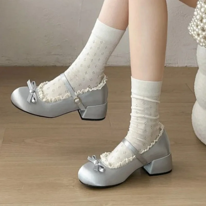 

Sring Autumn Women Shoes Fashion Butterfly-knot Dress Shoes Ladies Concise Outdoor Thick Heel Shoes