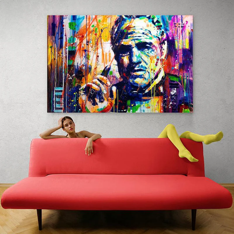 

Godfather Canvas Wall Art Print,Movies Style Artwork,Famous People Art,Trend Modern Colorful Graffiti Street Pop Art Painting