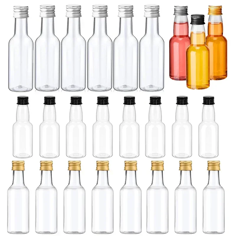 

50pcs 30ml-150ml Mini Plastic Liquor Bottles Spirit Alcohol Bottles with Aluminum Lids Salad Dressing Bottles for Weddings Party