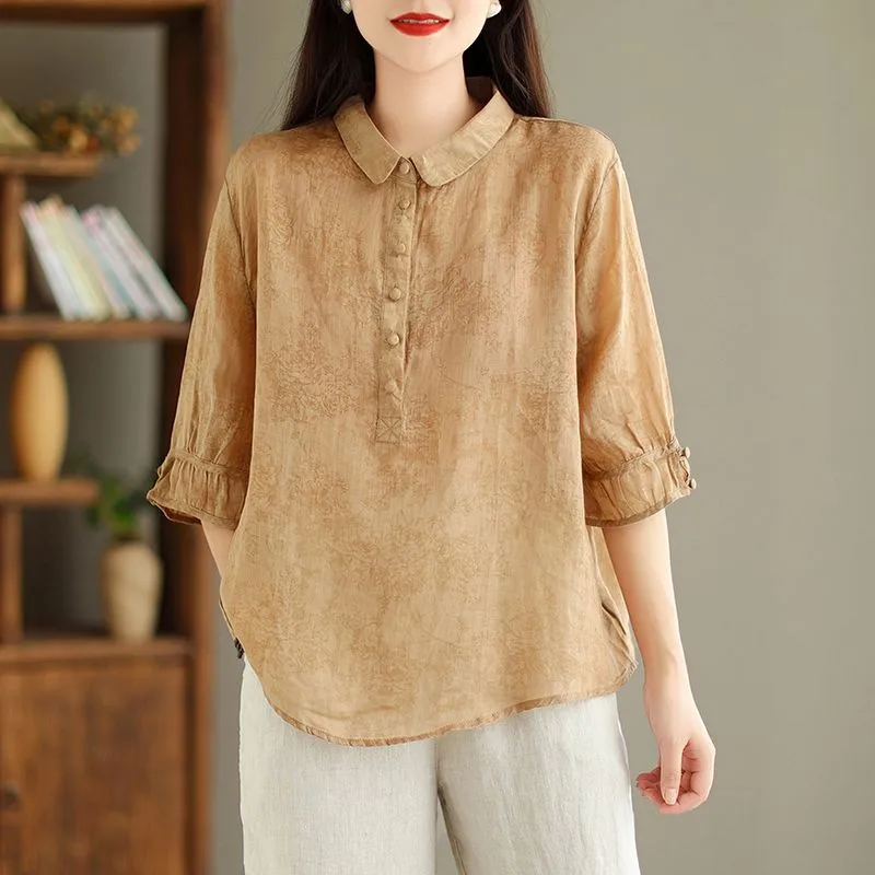 High Quality Women Casual Shirt New Arrival 2024 Summer Vintage Style Loose Comfortable Female Half Sleeve Tops Shirts B3625