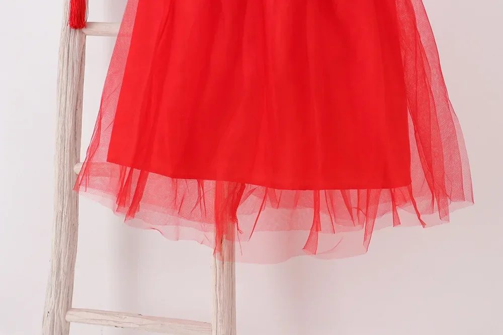 Rotes Sommerkleid für Kinder, Qipao, chinesische Mode, Performance-Cheongsam, Netzstoff, Prinzessinnenkleider, Tanzkleidung für Kinder, Vestidos – Detail 21