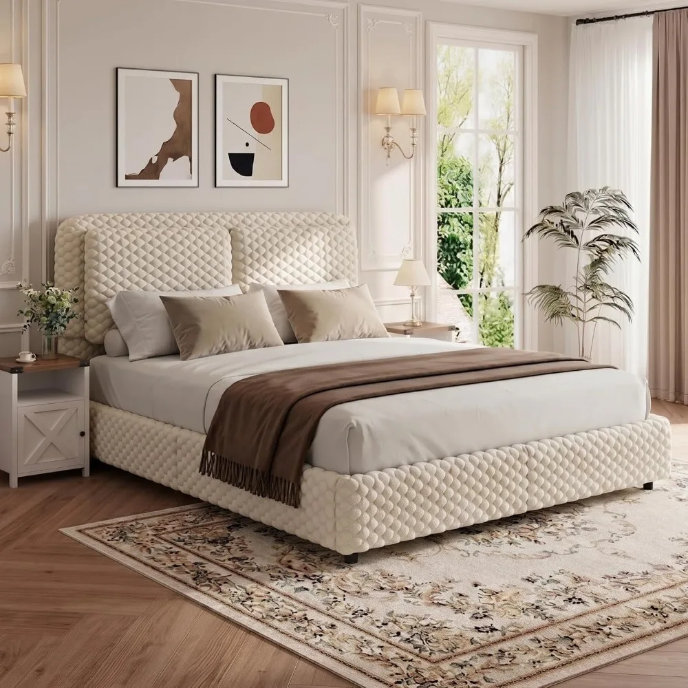 Full Size Bed Frame with Headboard, Corduroy Upholstered Bed Frame, Wooden Slats Support, No Box Spring Needed, Customized