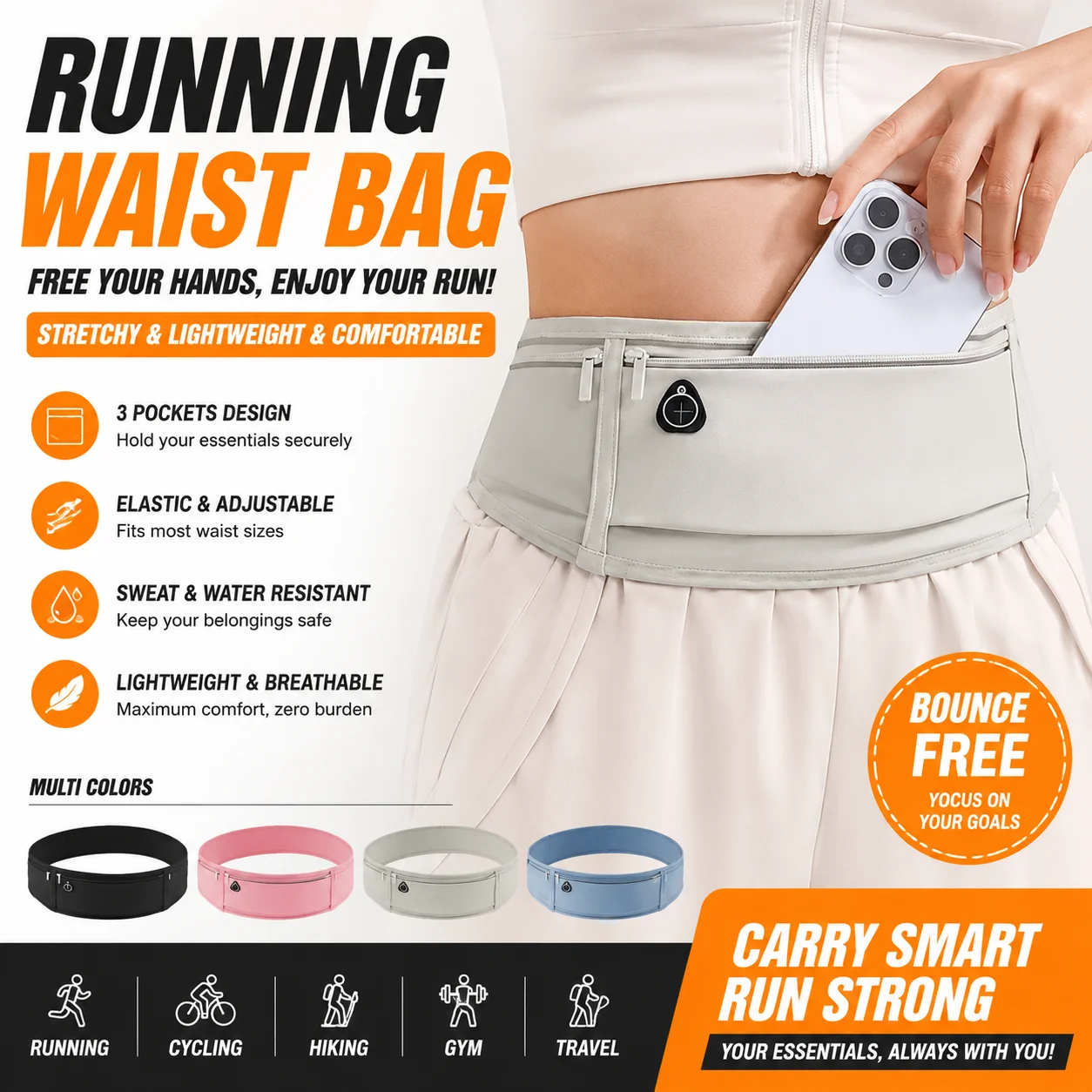 

Sports waist bag, running phone bag, outdoor morning run, fitness multi-functional, waterproof, invisible, lightweight