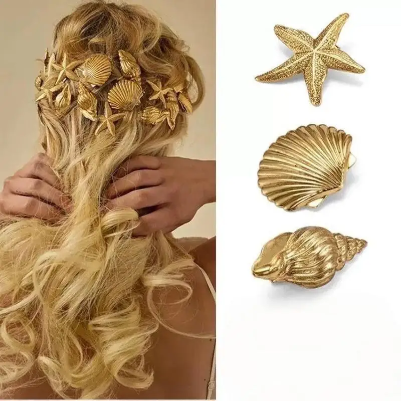 3 pçs 1/ na moda shell estrela do mar grampo de cabelo s y2k estilo férias grampos de cabelo feminino meninas metal lado bangs clipes acessórios para o cabelo presentes