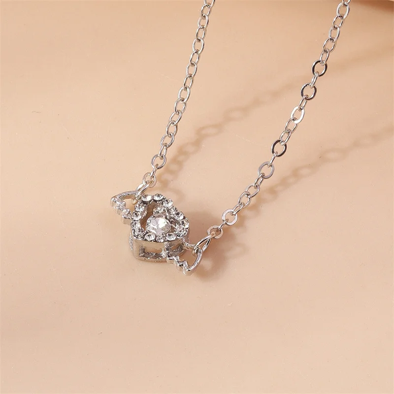 Aihua Kristall Engelsflügel Herz Anhänger Halsketten Damen Mädchen Einfache Y2K Rosa Weiß Zirkon Liebe Elegante Halskette Geburtstag Jewerly – Detail 11