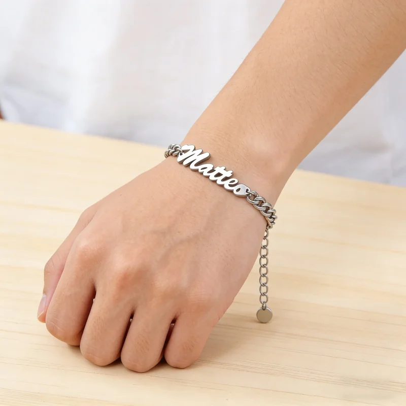

Personalized Cutting Name Customization Bracelet Stainless Steel Versatile Bracelet Fashion Customized Jewelry Couple Gifts
