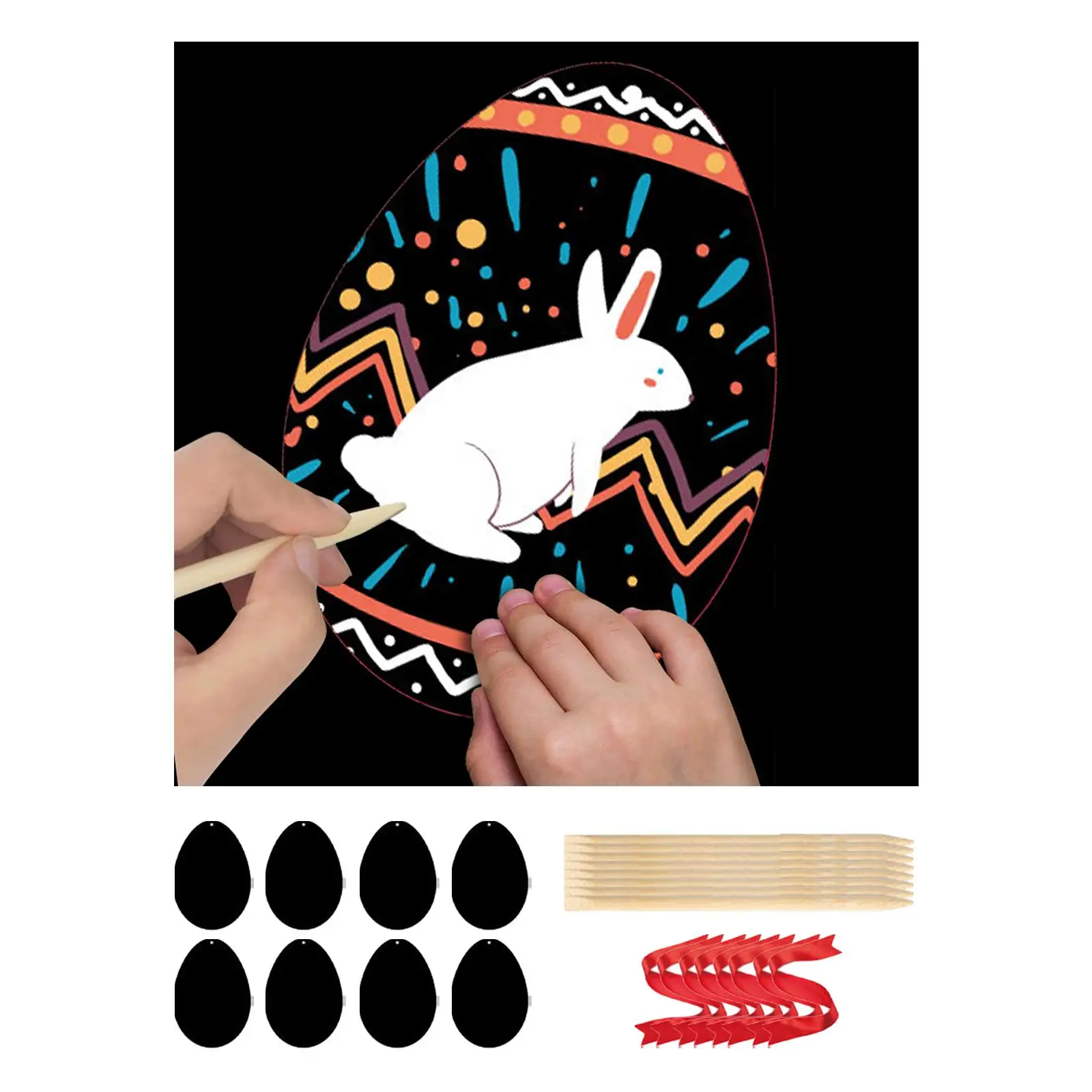 8Pcs Kids Craft Kit Drawing Easter Egg Scratch Paper with Ribbons for Spring