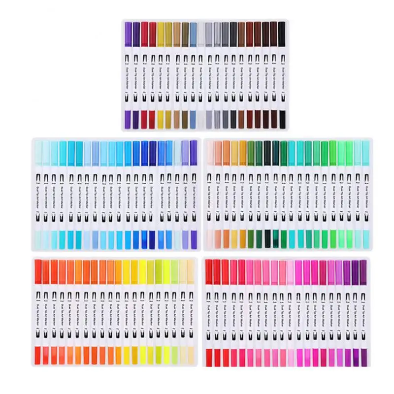 12-100 สี Dual Art Marker Sketching Manga Markers วาดชุดคู่หัวสีน้ําแปรงปากกาเครื่องเขียน