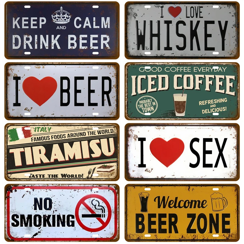 Tin Sign Decorative Plaques Painting Wall Decoration Metal Sign Decor Wine Coffee Poster Tinplate Plate For Bar Club Drink Beer