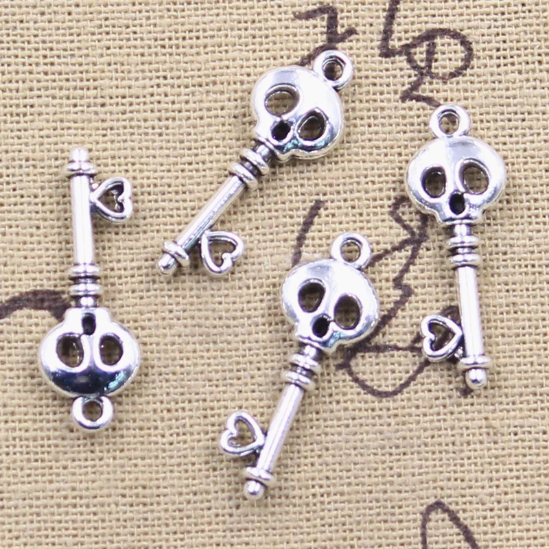 25pcs Charms Skull Key 26x9mm Antique Silver Color Pendants DIY Crafts Making Findings Handmade Tibetan Jewelry