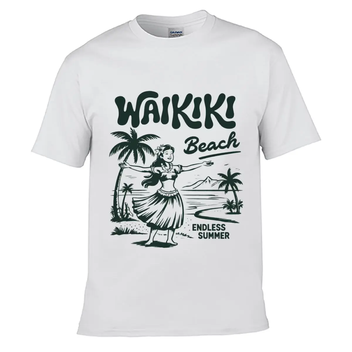 Waikiki Beach Hula Girl Endless Summer Palm Tree Tropical Island Graphic Men Summer T-shirt Top