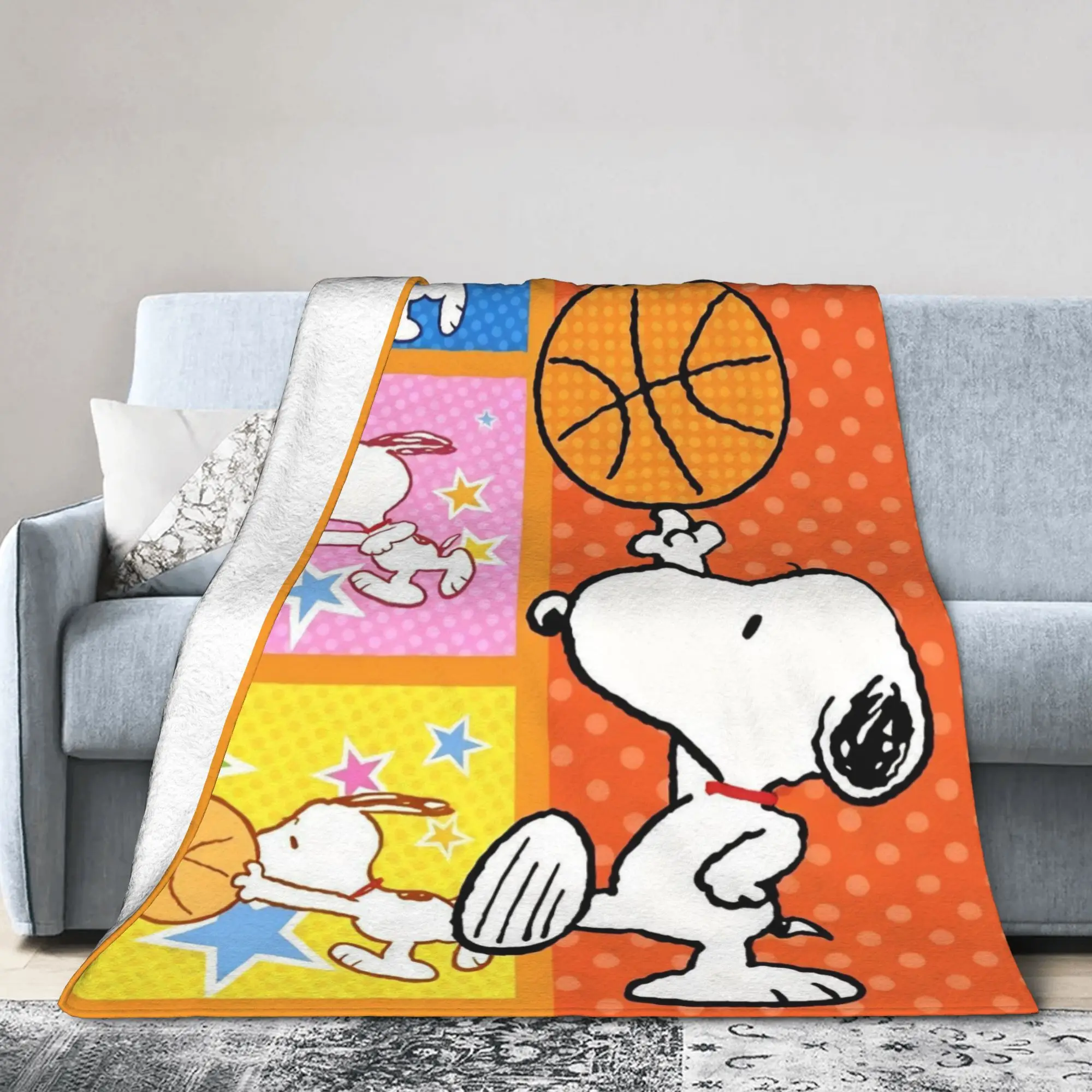Cartoon Cute S-Snoopys Knitted Blankets Velvet Basketball Super Soft Throw Blanket for Airplane Travel Bed Rug