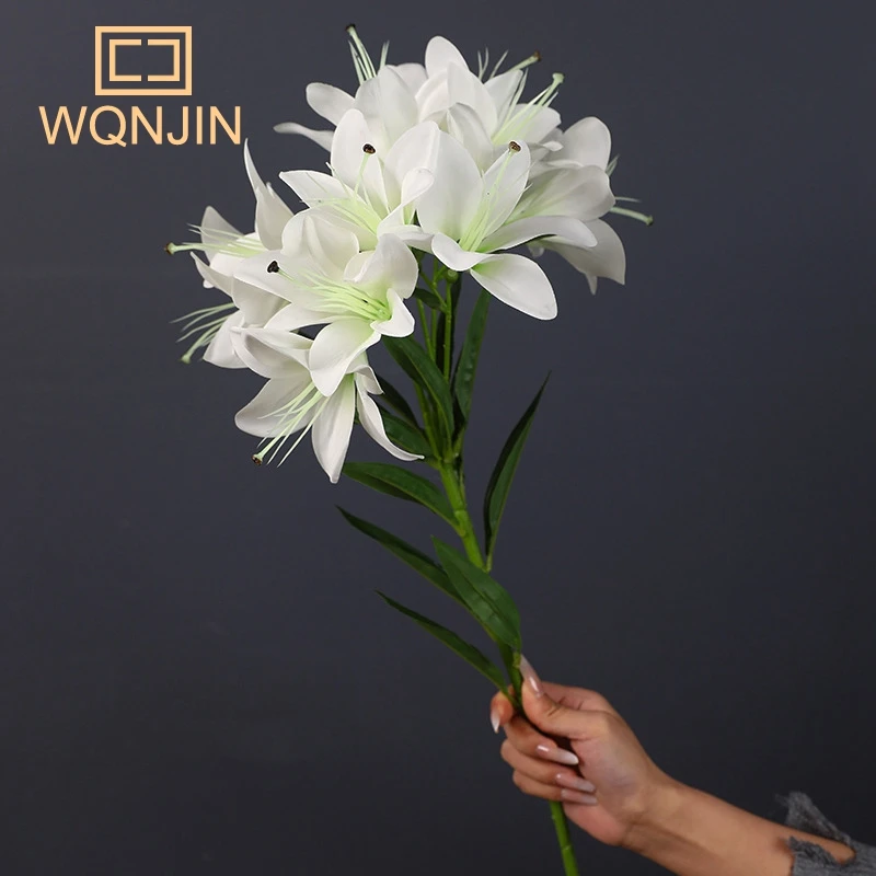 1 Bündel simulierte 10-köpfe lange Zweige Lilie Hochzeit Zuhause, Eingangsdekoration, Fotografie-Requisiten, Seidenblumenstrauß – Detail 9
