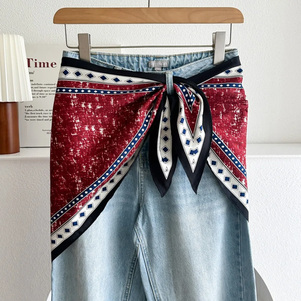 

Satin Silk Scarf Ethnic Style Versatile Accessory Waist Triangle Scarf Belt Literary Style Women's Waist Scarf Travel Accessory