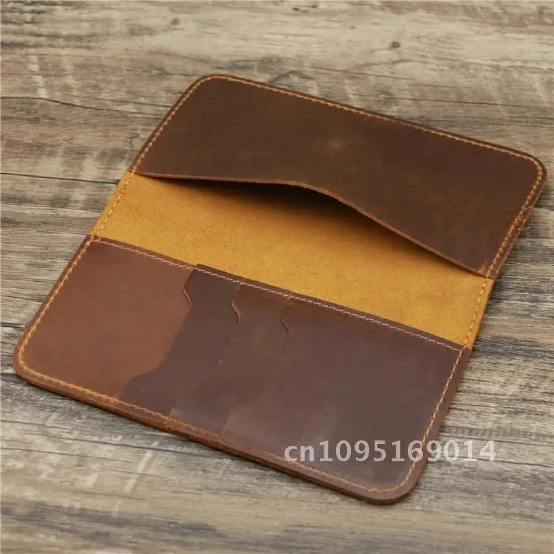 

Retro Crazy Horse Leather Men's Long Wallet First Wallet Leather Clutch Card Capacity Purse Holder Slim Layer Large Handmade