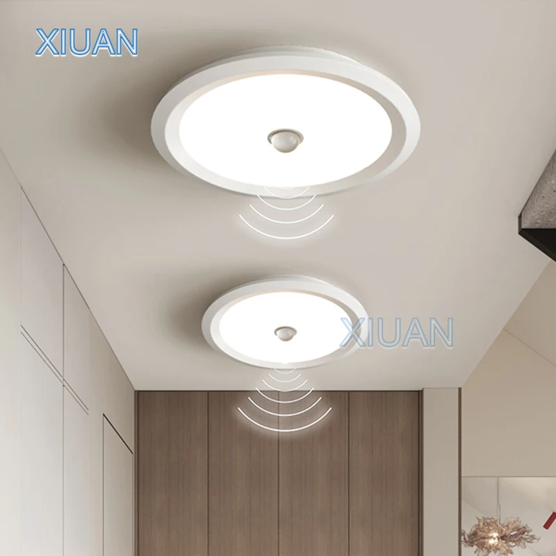 

Modern Human PIR Motion Sensor Ceiling Lamp Black White Round Long Hallway Ceiling Light for Entrance Porch Aisle Balcony Indoor