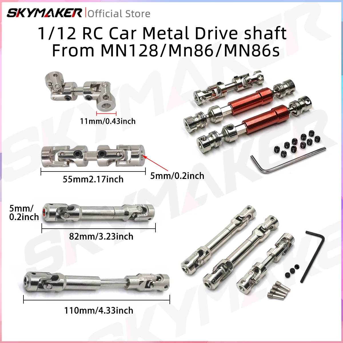 1/12 RC카 메탈 드라이브 샤프트 MN128 MN86 MN86s 드라이브 샤프트 메탈 CVD 드라이브 샤프트 5mm 슬리브 액슬 업그레이드 부품 액세서리