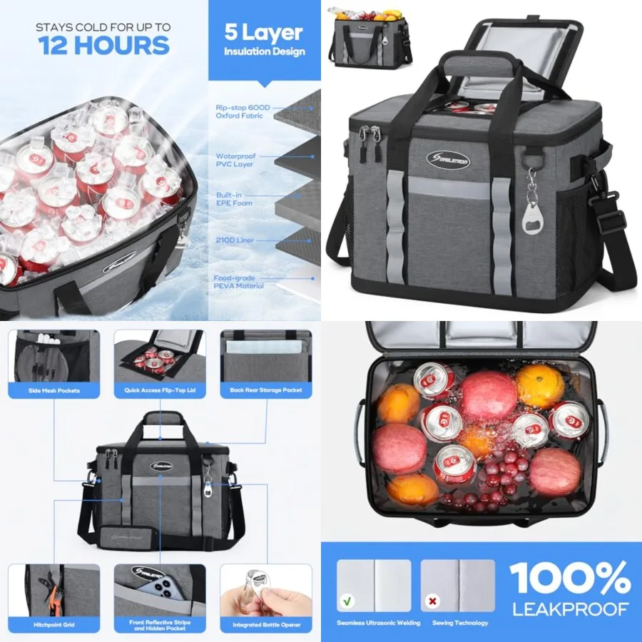 

Collapsible Soft Cooler Bag, // s Beach Cooler with Flip Top Lid, Ice Chest, Leakproof Portable for Beach, Camping, Road Trips
