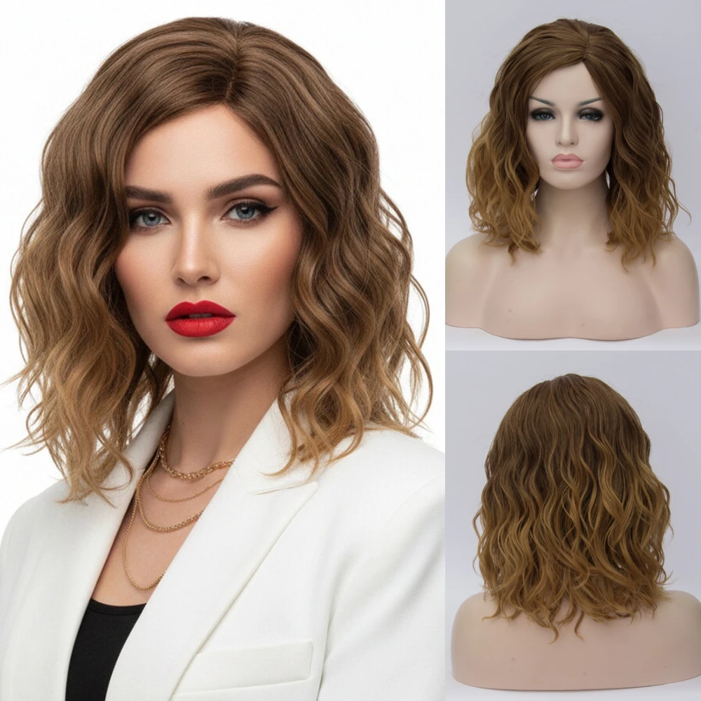 

Женский коричневый синтетический парик с короткими пушистыми волнами, термостойкий для аниме-игр, косплея, повседневной вечеринки